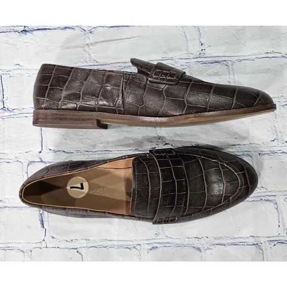 Madewell The Alex Loafer Croc Embossed Leather Brown AE358 WOMENS SIZE 7