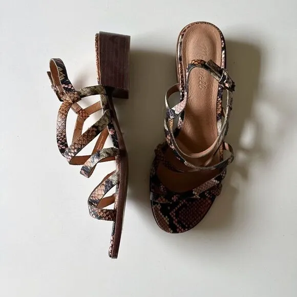 Madewell The Lori Sandals in Snake Embossed Leather Pink Tan Women's 8.5