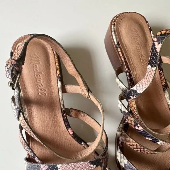 Madewell The Lori Sandals in Snake Embossed Leather Pink Tan Women's 8.5