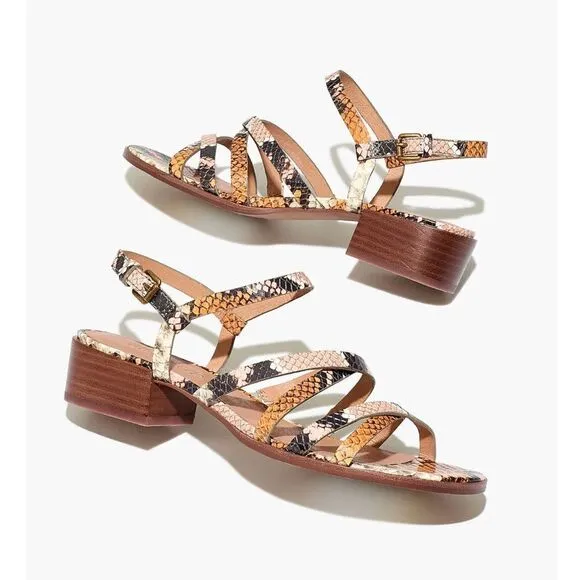 Madewell The Lori Sandals in Snake Embossed Leather Pink Tan Women's 8.5