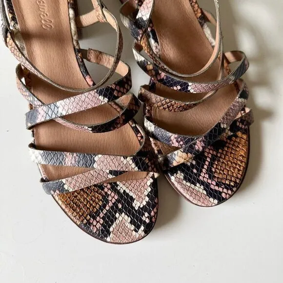 Madewell The Lori Sandals in Snake Embossed Leather Pink Tan Women's 8.5