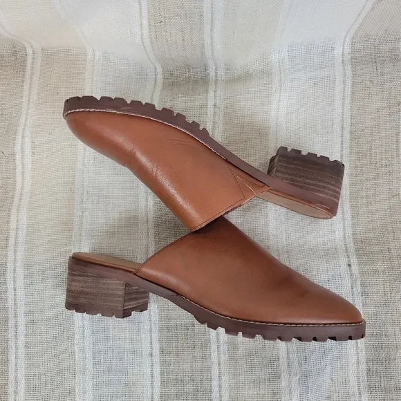 Madewell The Mindy Lugsole Mule in Leather Tan Brown Size 7.5