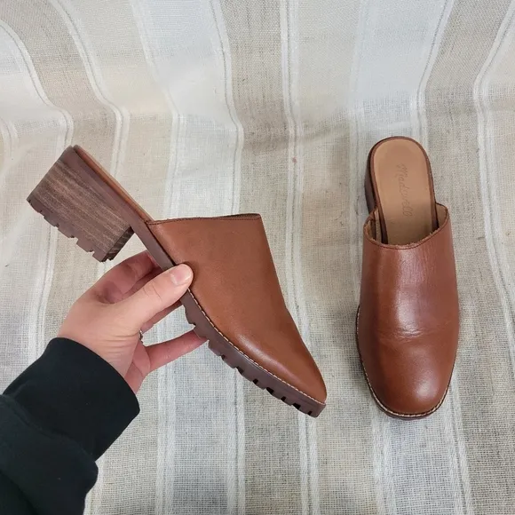 Madewell The Mindy Lugsole Mule in Leather Tan Brown Size 7.5