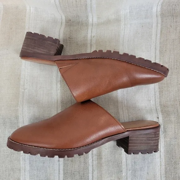 Madewell The Mindy Lugsole Mule in Leather Tan Brown Size 7.5