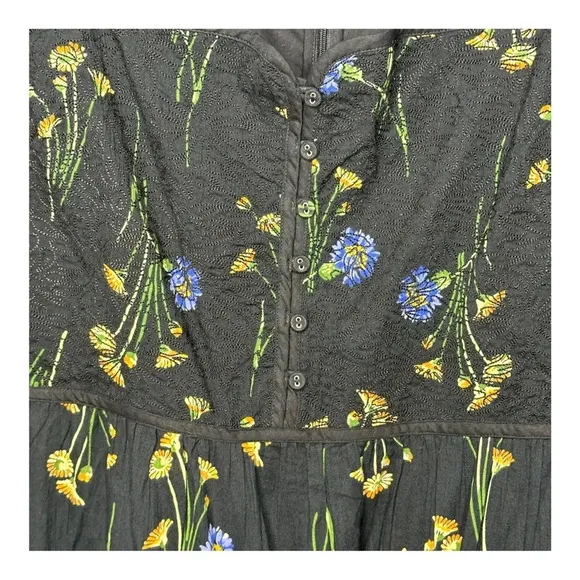 Madewell Xiomara Floral Print Tiered Cotton Dress in True Black  Sz: 26W