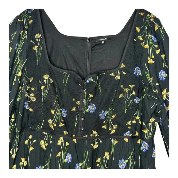 Madewell Xiomara Floral Print Tiered Cotton Dress in True Black  Sz: 26W