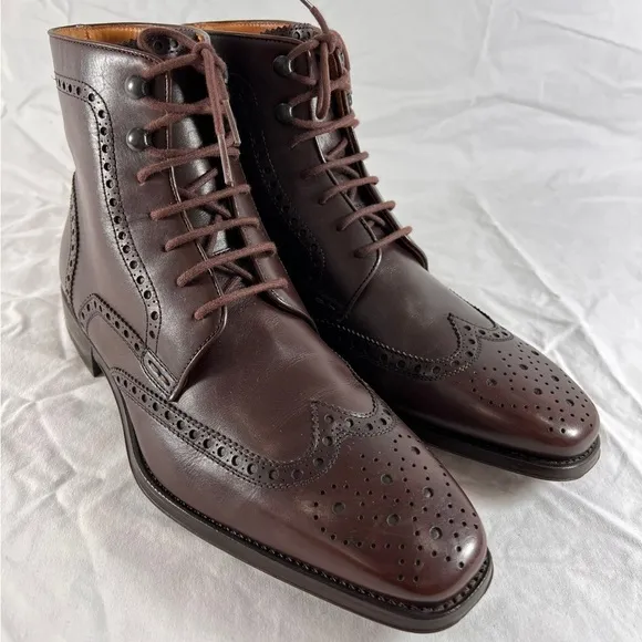 MAGNANNI Perforated Chelsea Wingtip Brown Leather Men's Boots Size 8.5US
