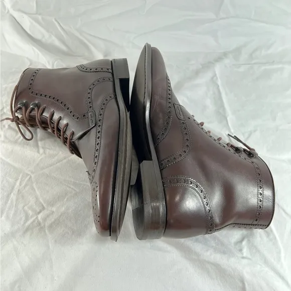 MAGNANNI Perforated Chelsea Wingtip Brown Leather Men's Boots Size 8.5US
