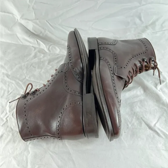 MAGNANNI Perforated Chelsea Wingtip Brown Leather Men's Boots Size 8.5US