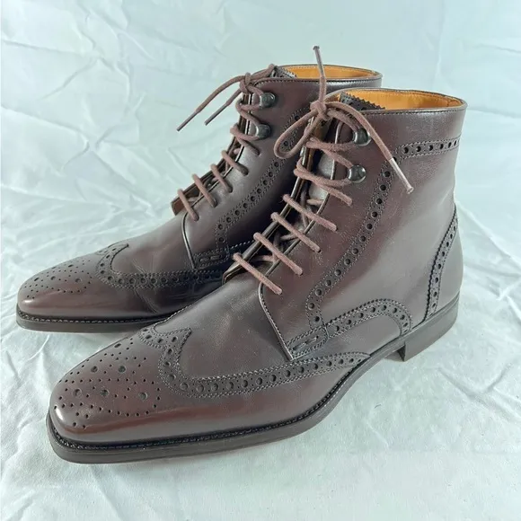 MAGNANNI Perforated Chelsea Wingtip Brown Leather Men's Boots Size 8.5US