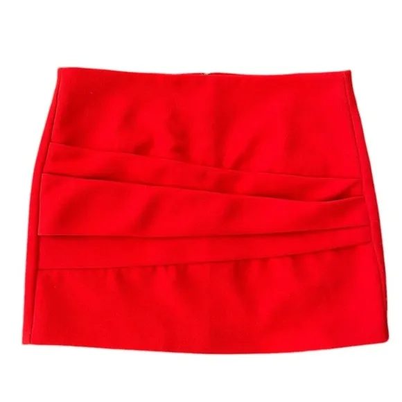 Maje Skirt Chic French Ruched Mini Skirt in Bold Luxurious Red