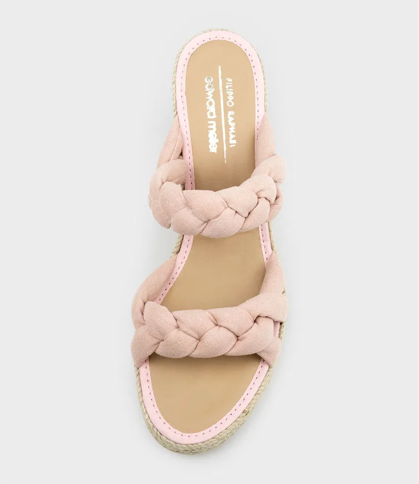 MALONE Braided Two Strap Espadrille in Pink Suede
