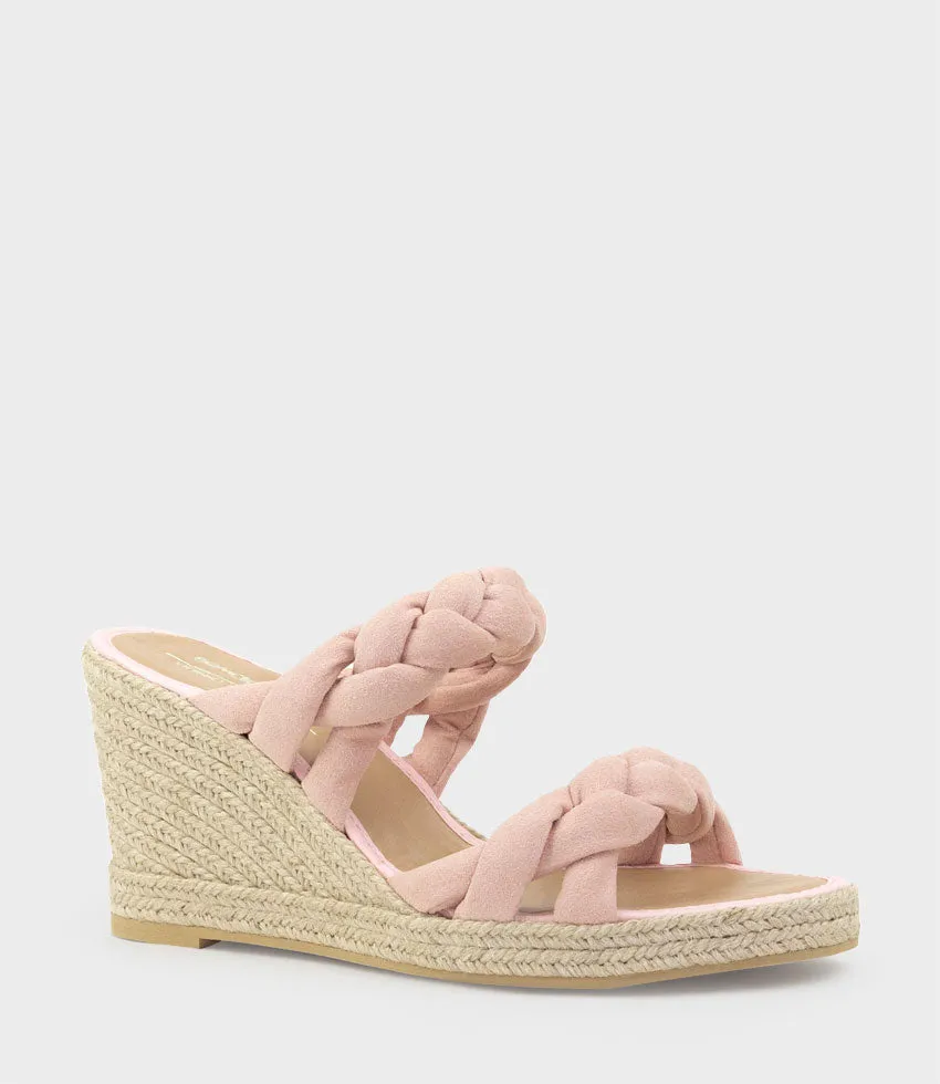 MALONE Braided Two Strap Espadrille in Pink Suede
