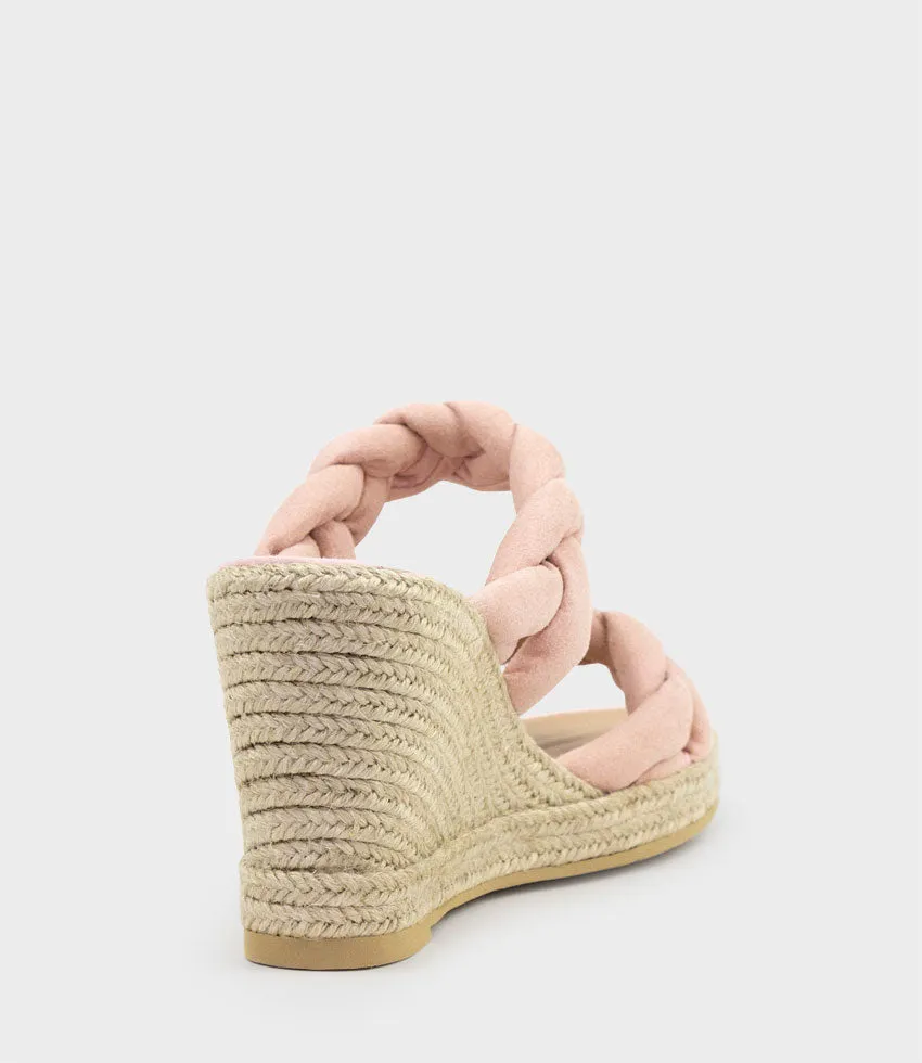 MALONE Braided Two Strap Espadrille in Pink Suede
