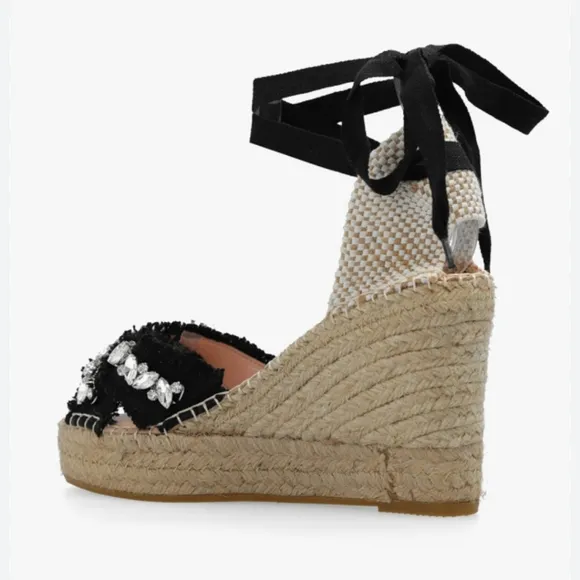 Manebi 110 MM Crystal Embellished Wedge Espadrilles EU 40 NEW