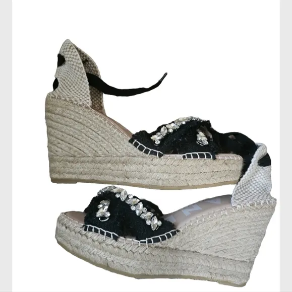 Manebi 110 MM Crystal Embellished Wedge Espadrilles EU 40 NEW