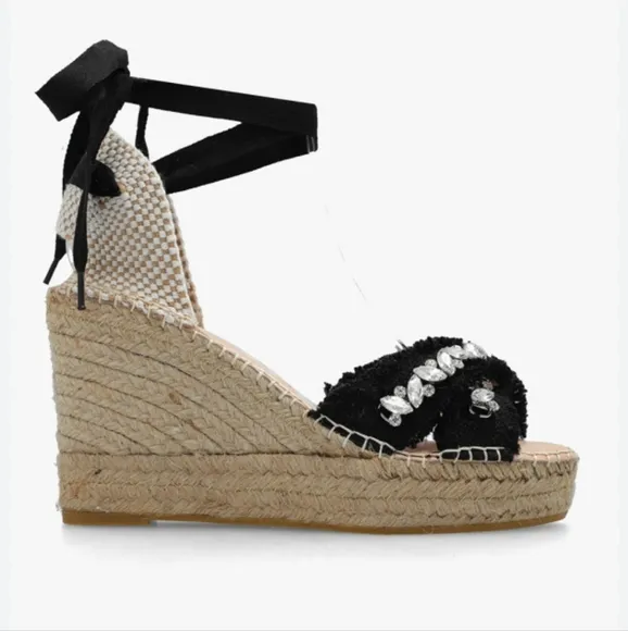 Manebi 110 MM Crystal Embellished Wedge Espadrilles EU 40 NEW