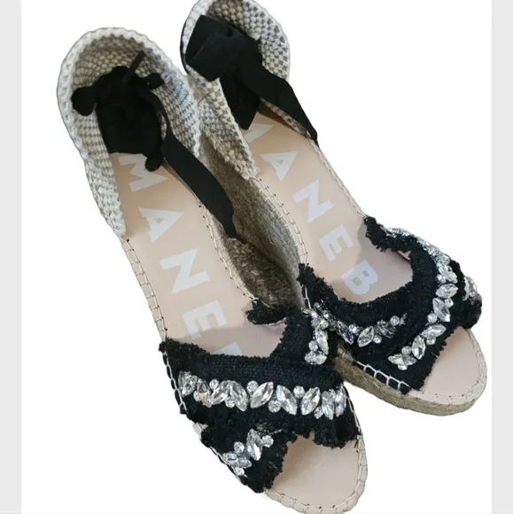 Manebi 110 MM Crystal Embellished Wedge Espadrilles EU 40 NEW