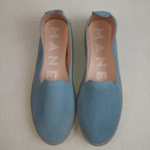 Manebi Hamptons Light Blue Suede Slip On Espadrilles