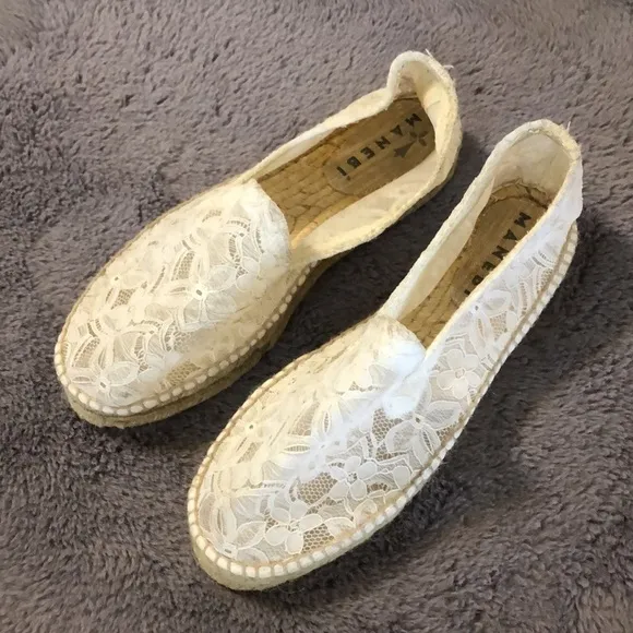 Manebi White Lace Platform Espadrilles