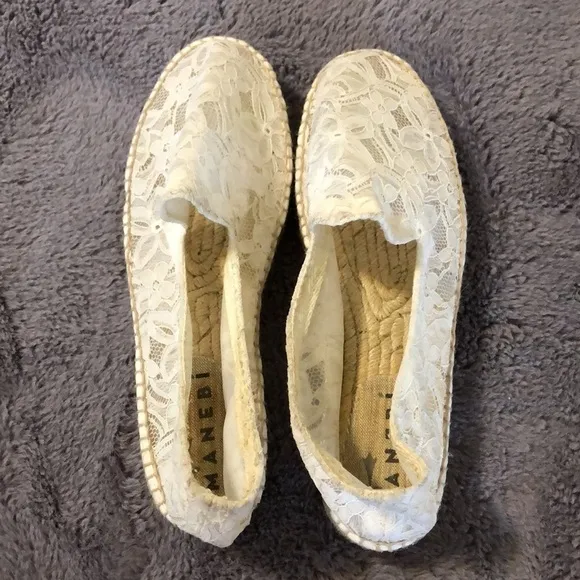 Manebi White Lace Platform Espadrilles