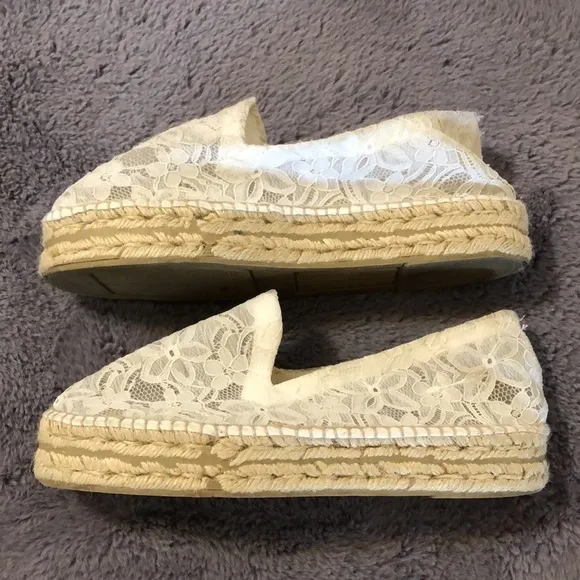 Manebi White Lace Platform Espadrilles