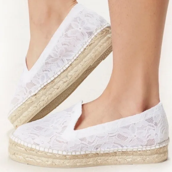 Manebi White Lace Platform Espadrilles