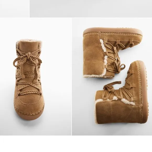 MANGO Lace-up sheepskin boots Size 7,5 NEW WITH TAG!