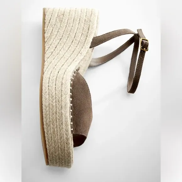 MANGO wedge leather sandals, jute, ankle strap