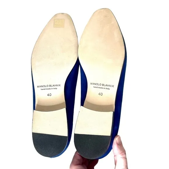 Manolo Blahnik Blue Suede Pitaka Loafers size 40