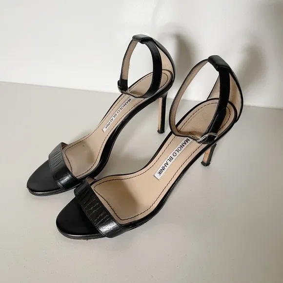Manolo Blahnik Chaos Black Ankle Strap Sandals