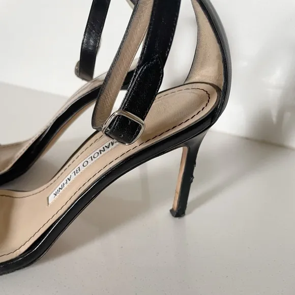 Manolo Blahnik Chaos Black Ankle Strap Sandals