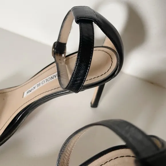 Manolo Blahnik Chaos Black Ankle Strap Sandals