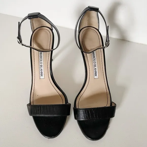 Manolo Blahnik Chaos Black Ankle Strap Sandals
