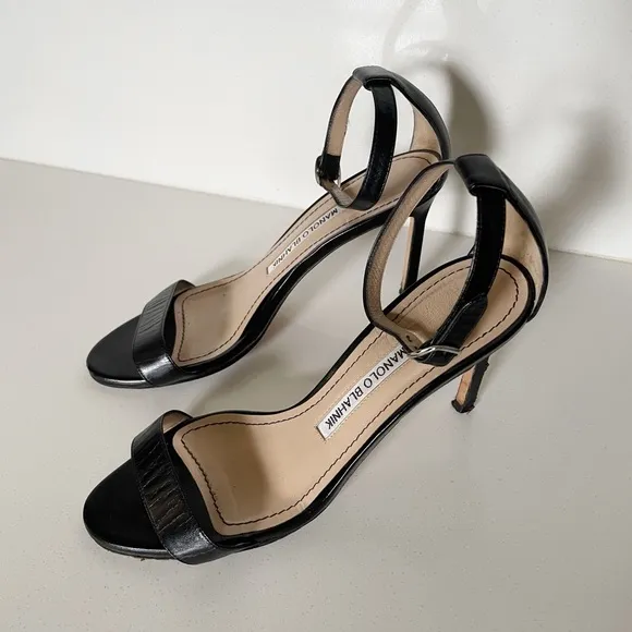 Manolo Blahnik Chaos Black Ankle Strap Sandals