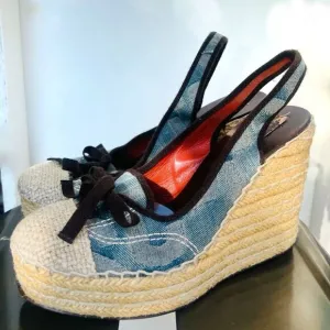 Marc by Marc Jacobs wedges shoes espadrilles logo fabric sling back wedge blue