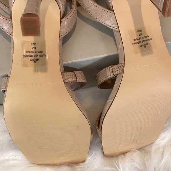 MARC FISHER DERIC2 ANKLE STRAP SQ TOE CROC EMBOSSED SANDALS NIB SZ 8