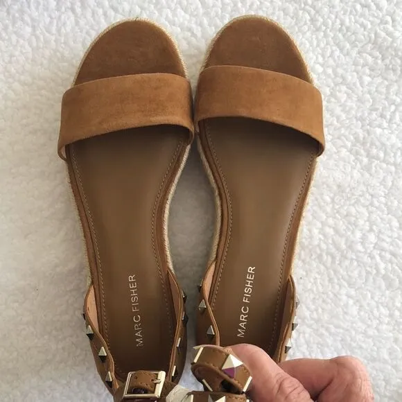 Marc Fisher Jazlyn Light Brown Suede Studded Espadrilles Size 9.5 M NIB