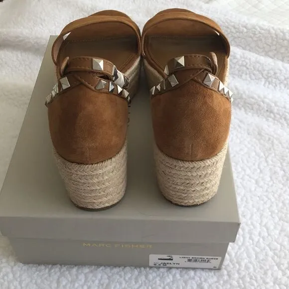 Marc Fisher Jazlyn Light Brown Suede Studded Espadrilles Size 9.5 M NIB