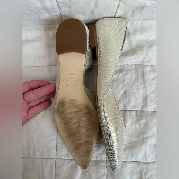 Marc Fisher LTD Neutral Gold Metalic Textured Sunny Half D’orsay Flats - 6.5