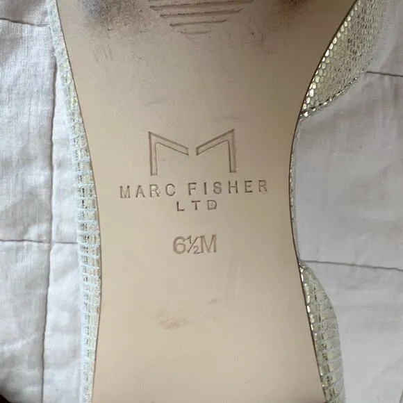 Marc Fisher LTD Neutral Gold Metalic Textured Sunny Half D’orsay Flats - 6.5