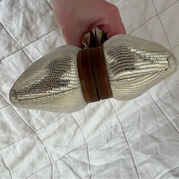 Marc Fisher LTD Neutral Gold Metalic Textured Sunny Half D’orsay Flats - 6.5
