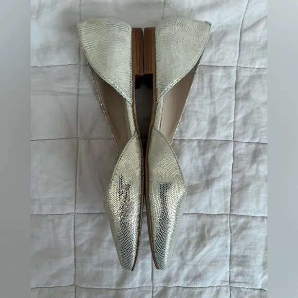Marc Fisher LTD Neutral Gold Metalic Textured Sunny Half D’orsay Flats - 6.5