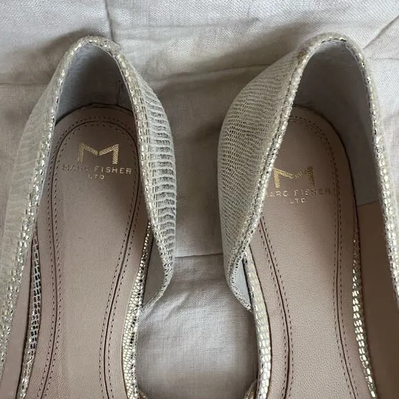 Marc Fisher LTD Neutral Gold Metalic Textured Sunny Half D’orsay Flats - 6.5