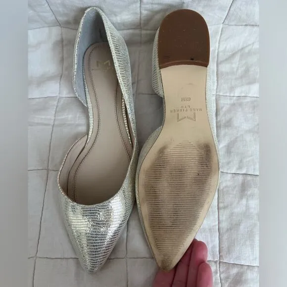 Marc Fisher LTD Neutral Gold Metalic Textured Sunny Half D’orsay Flats - 6.5