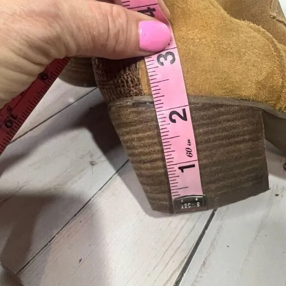 Marc Fisher Stefani Western Tan Suede Snakeskin Accent Ankle Boots Sz 9M