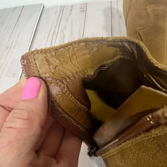 Marc Fisher Stefani Western Tan Suede Snakeskin Accent Ankle Boots Sz 9M