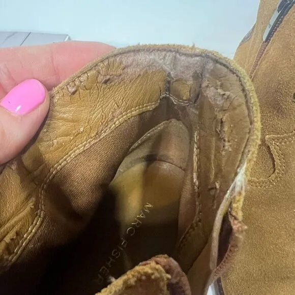 Marc Fisher Stefani Western Tan Suede Snakeskin Accent Ankle Boots Sz 9M