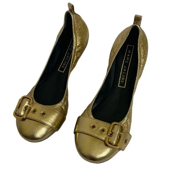 Marc Jacobs NWB Gold Metallic Scrunch Ballerina Flats size 8.5