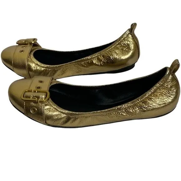 Marc Jacobs NWB Gold Metallic Scrunch Ballerina Flats size 8.5